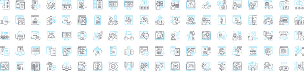 Business computer support vector line icons set. IT, Support, Business, Computer, Technical, Network, Consultancy illustration outline concept symbols and signs