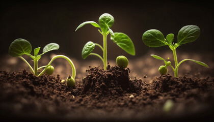 Fototapeta na wymiar sprouts of fresh greenery on the soil.selective focus,Generative AI,