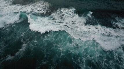 Fototapeta na wymiar Aerial view of big waves at black ocean