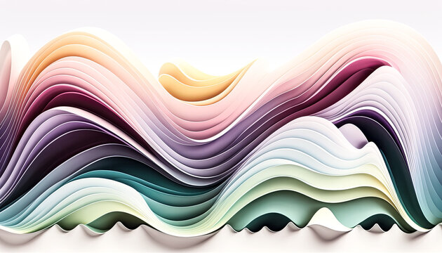 A Softly undulating waves of pastel colors against a plain white background create an inviting landscape - generative ai.