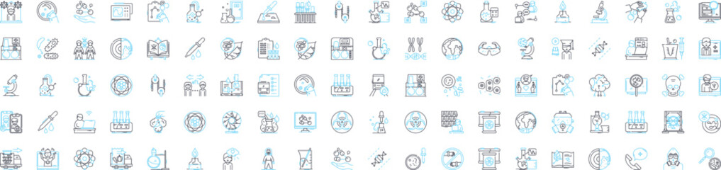 Biological research vector line icons set. Biology, Research, Biochemistry, Genetic, Microbiology, Organism, Cell illustration outline concept symbols and signs