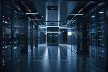 Server racks in a data center.