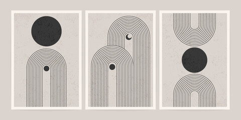 Modern geometric poster. Abstract sun arch shapes scandinavian style, boho minimal wall decoration. Vector isolated set © Yelyzaveta