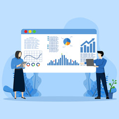 Data analysis concept, business marketing strategy spreadsheet on screen. financial analysis audit with graph charts. Businessman looking at charts and diagrams analyzing business and numbers. vector.