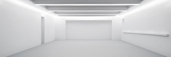 Fototapeta premium White Wonder: An Empty Room with White Walls and Dynamic White Lighting to Create an Open and Spacious Atmosphere
