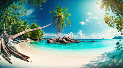 Obraz na płótnie Canvas Tropical island with palm trees, selective focus, Generative Ai,