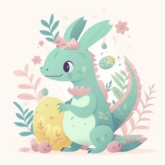 Fototapeta premium Bunny Easter Dinosaur vector art