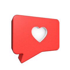 Ícono de notificación de redes sociales en burbuja 3D de corazón - obrazy, fototapety, plakaty