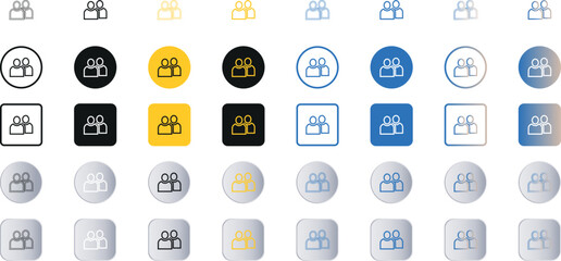 Profile icon, User Icon set, Monochrome sign, People sign, account symbol. Leader and workers. People icon set in trendy flat style. Team logo. Icon for business card design. 