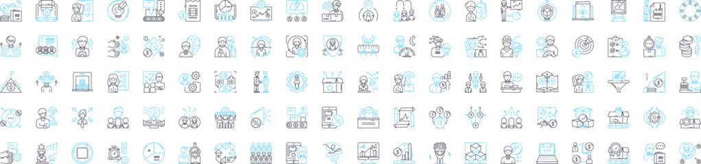 Obraz na płótnie Canvas Management vector line icons set. Organizing, Planning, Leading, Assessing, Controlling, Directing, Scheduling illustration outline concept symbols and signs