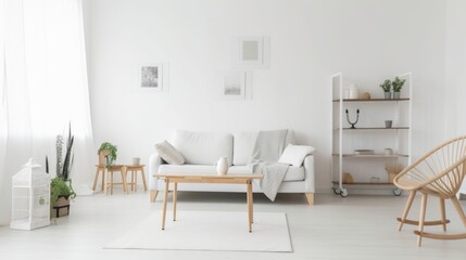 Fototapeta na wymiar white living room with table, Generative AI