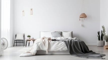 Fototapeta na wymiar interior of a bedroom, white design, generative AI