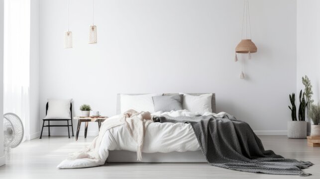 interior of a bedroom, white design, generative AI