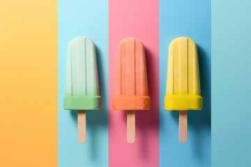 Ice cream popsicle treats on a colorful pastel background. Generative AI