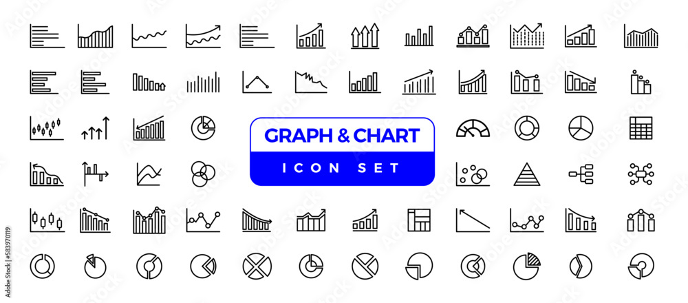 Poster growing bar graph icon set. business graphs and charts icons. statistics and analytics vector icon. 