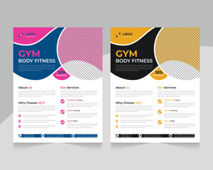 Abstract modern body building and gym body fitness flyer template design