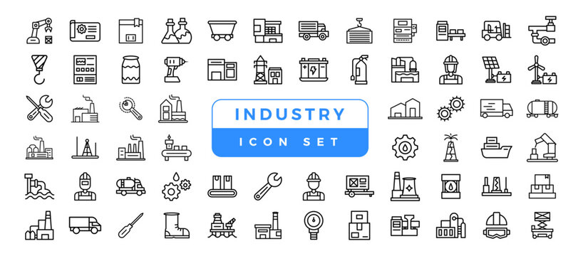 Industry icon set. Factory, manufacturing symbol.