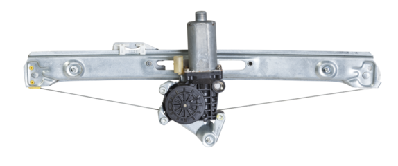 Electric window mechanism for a car on a white isolated background. Automotive spare parts catalog.