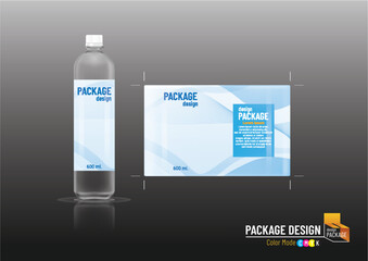 Package design, Label & Plastic bottles, Blue curve background, Vector illustration
