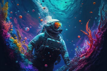 Naklejka na ściany i meble scuba diver in the underwater created with generative ai
