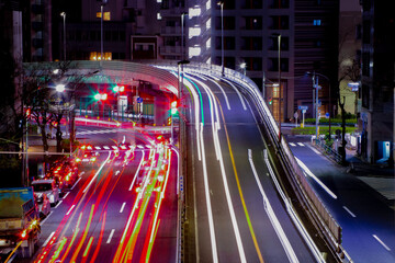 A night traffic jam at Yamate avenue in Tokyo long shot