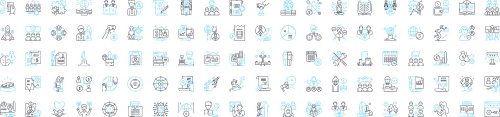 Business collaboration vector line icons set. Cooperation, Networking, Teaming, Syndication, Merging, Uniting, Sharing illustration outline concept symbols and signs - obrazy, fototapety, plakaty