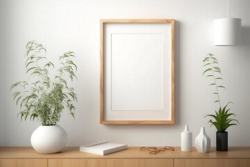Mock-up empty poster frame close-up interior, American style, 3d render