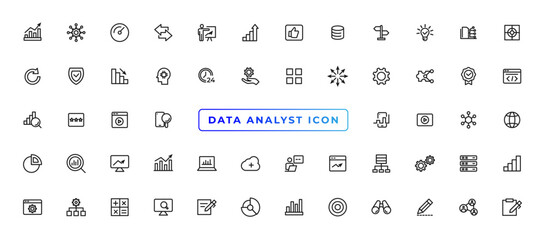 Data Analytic thin line icon set. Data Analysis editable stroke icons. Data analytics, mining, optimization, processing, statistic, monitoring, analysis