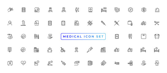 Medicine and Health symbols - minimal thin line web icon set. Outline icons collection. Simple vector illustration