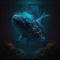 shark in the dark ocean. generative ai