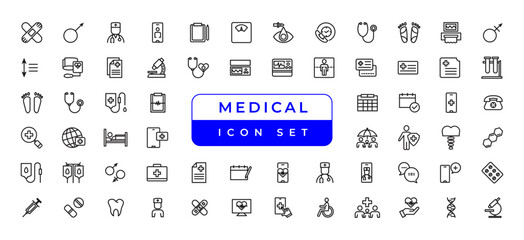 Medicine and Health symbols - minimal thin line web icon set. Outline icons collection. Simple vector illustration