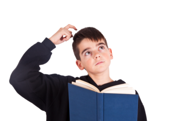 child with book isolated on white background