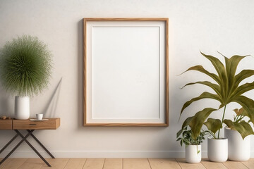 Mock-up empty poster frame close-up interior, American style, 3d render