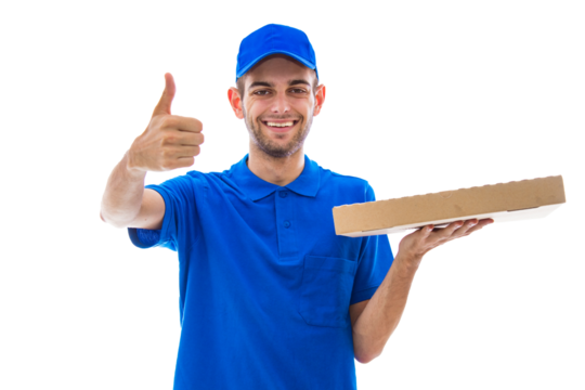 pizza delivery man isolated on white background
