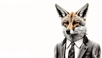 fox portrait in a suit on a light background. Jackal. AI generated - obrazy, fototapety, plakaty