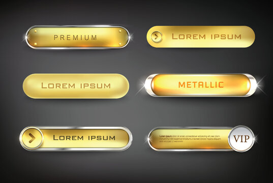 Collection golden iron button on black background