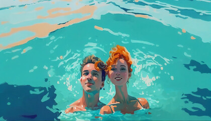 Couple in the sea. summer vacation. Generative AI Technology