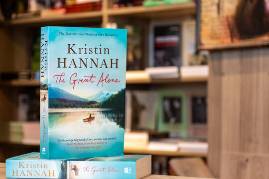 Close up Kristin Hannah's The Great Alone novel in the bookshop. 