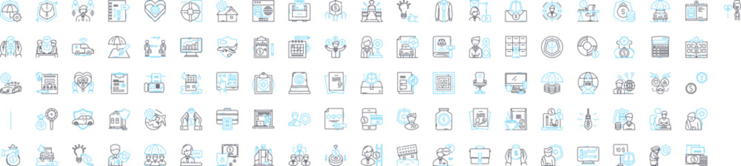 Commercial insurance vector line icons set. Business, Liability, Property, Fleet, Fire, Casualty, Accident illustration outline concept symbols and signs