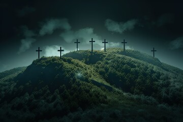 3 crosses on the mountain in good friday. Generative AI