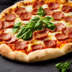 True Italian Neapolitan pizza. Delicious pepperoni pizza.