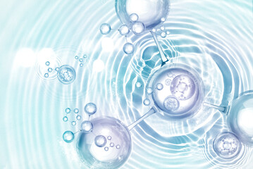 molecule and bubble serum on water background