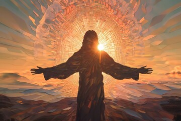 Resurrection of Jesus at Sunrise. Generative AI - obrazy, fototapety, plakaty