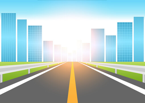 Empty Highway Road  in a city with Building. Vector Illustration.