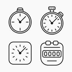 Stopwatch timer basic line icon set vector flat illustration