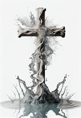 Floating cross made from twisting a creeper on a white background. AI Generated
