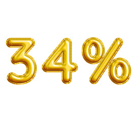 34% or Thirty-four Percent 3D Gold Balloon. You can use this asset for your content Marketing like as Promotion, Advertisement, Ads,  Banner, Flyer, Discount Card and anymore.