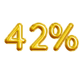42% or Forty-two Percent 3D Gold Balloon. You can use this asset for your content Marketing like as Promotion, Advertisement, Ads,  Banner, Flyer, Discount Card and anymore.