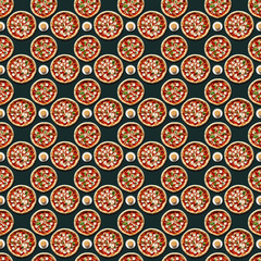 Several pizzas on the surface with ingredients: mushrooms cheese spices