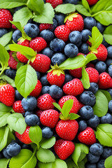 Obraz premium background of blackberries and strawberries with leaves
